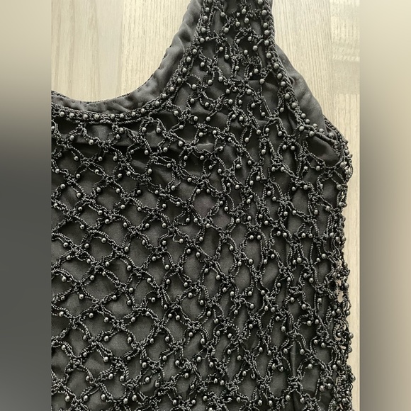 Y2K Awesome Festival Tank Top / Cami with Beaded Overlay on Black Mesh - Picture 2 of 4